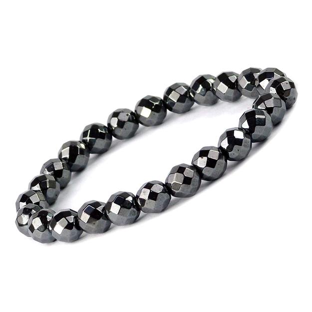 Hematite Diamond Cut Bracelet - 8mm Beads for Reiki Healing