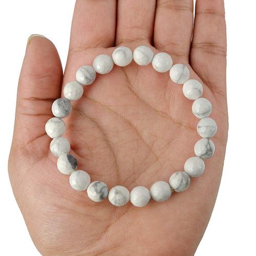 Howlite Diamond Cut Bracelet - 8mm Beads for Reiki Healing