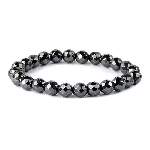 Hematite Diamond Cut Bracelet - 8mm Beads for Reiki Healing