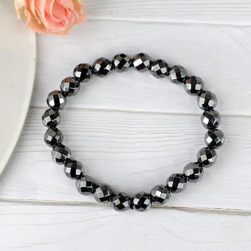 Hematite Diamond Cut Bracelet - 8mm Beads for Reiki Healing