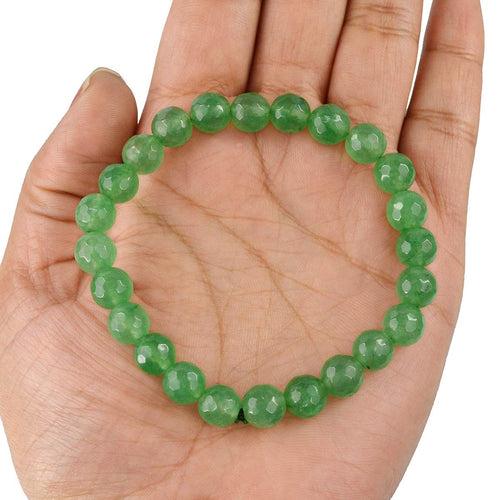 Green Jade Diamond Cut Bracelet - 8mm Beads for Reiki Healing