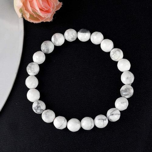 Howlite Diamond Cut Bracelet - 8mm Beads for Reiki Healing