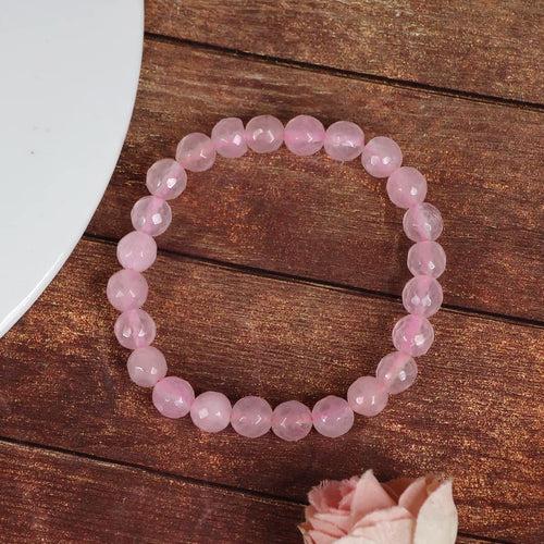 Rose Quartz Diamond Cut Bracelet - 8mm Beads for Reiki Healing