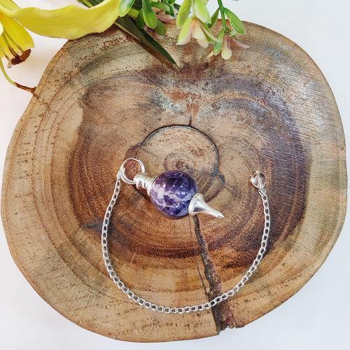 Amethyst Crystal Ball Pendulum for Dowsing & Healing | Brahmatells