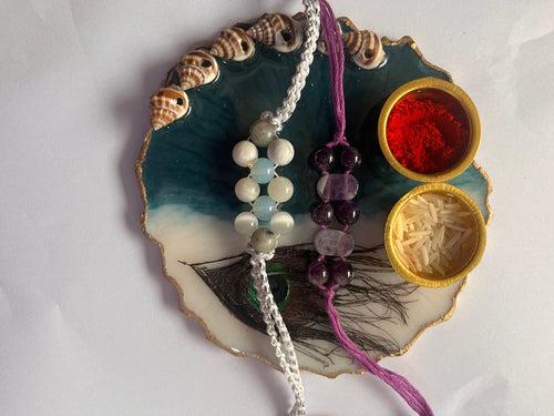 Customized Morpankh  Rakhi Pooja Thalli with Rakhi