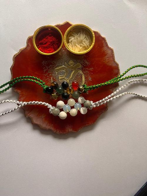 Customized Red OM Rakhi Pooja Thalli with Rakhi