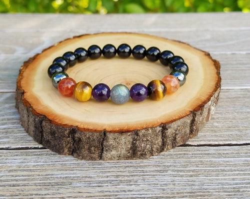 Protection Bracelet - Aura Protection, Empath Protection, Psychic Protection, Black Tourmaline, Labradorite, Amethyst