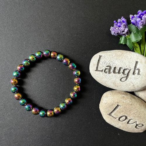 Rainbow Titanium Crystal Bracelet | Natural 8MM Titanium Gemstone | Smooth Semi-Precious Stone | Stretch Beaded Bracelet | Crystal Gift