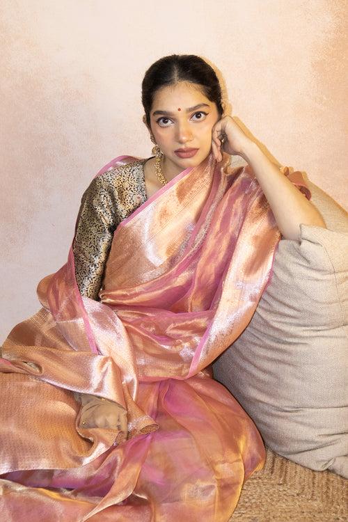 Powder Pink Pure Banarasi Tissue Saree