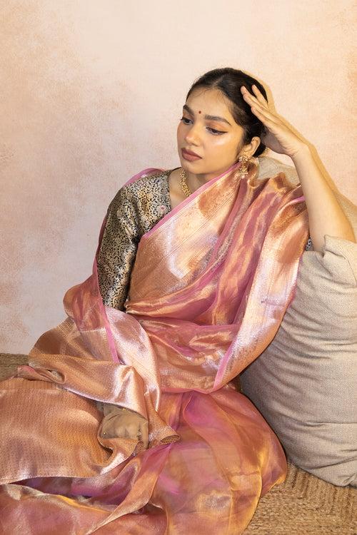 Powder Pink Pure Banarasi Tissue Saree