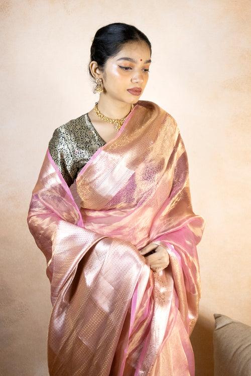 Powder Pink Pure Banarasi Tissue Saree