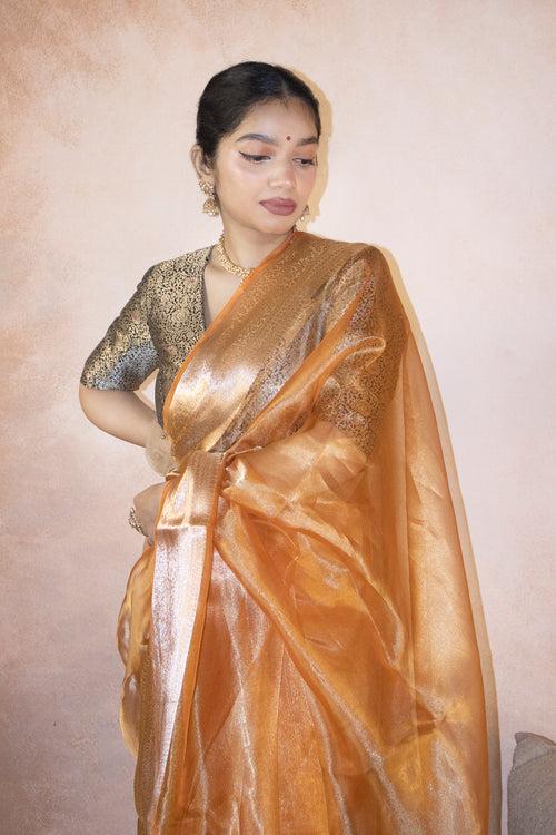 Orange Pure Banarasi Tissue Saree