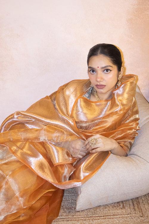 Orange Pure Banarasi Tissue Saree