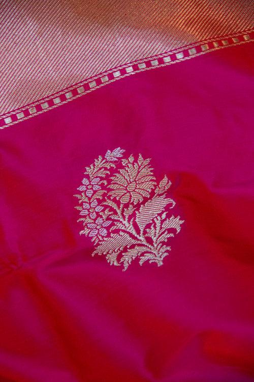 Handwoven Deep Pink Pure Katan Silk Banarasi Suit Piece