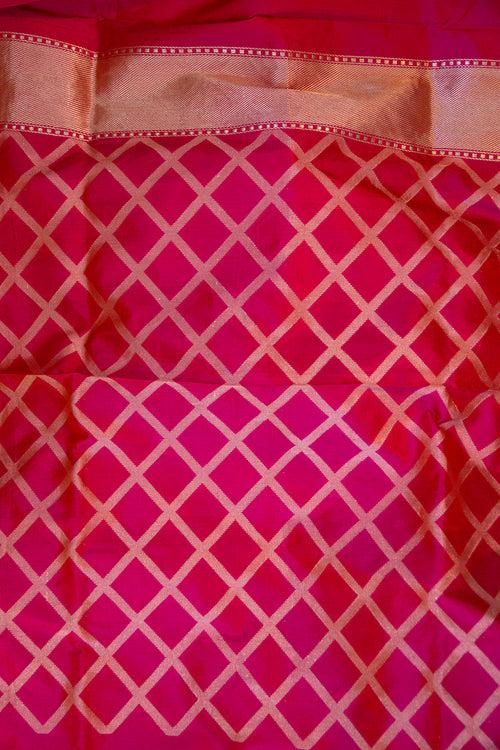 Handwoven Deep Pink Pure Katan Silk Banarasi Suit Piece