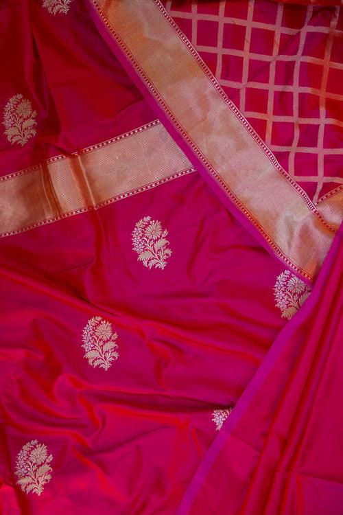 Handwoven Deep Pink Pure Katan Silk Banarasi Suit Piece