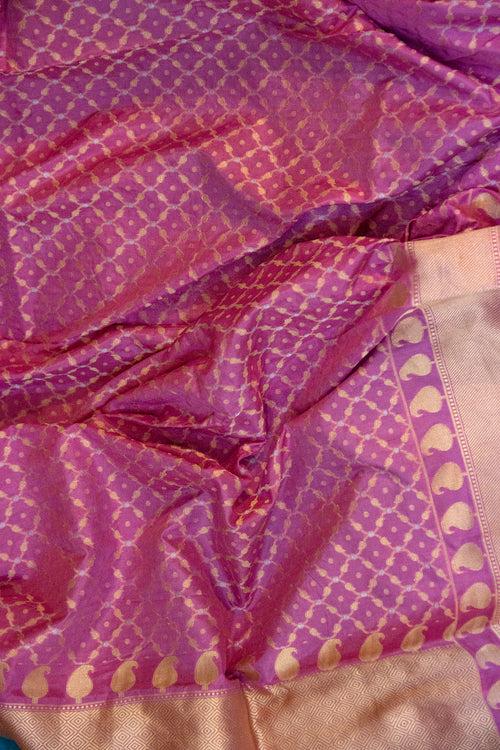 Handwoven Sky Blue-Pink Katan Silk Banarasi Suit Piece