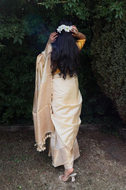 Ivory Dupion Silk Saree