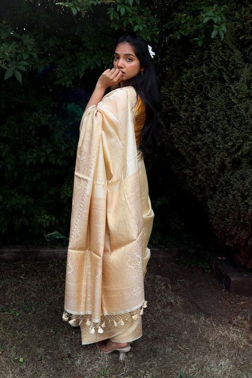 Ivory Dupion Silk Saree