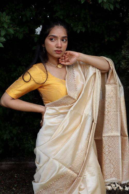 Ivory Dupion Silk Saree