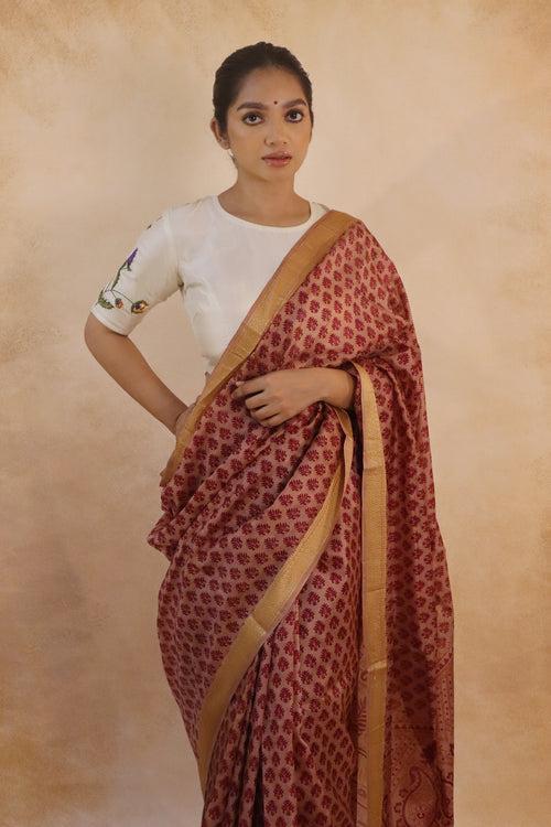 Nilay : Pastel Maroon Digital Printed Silk Saree