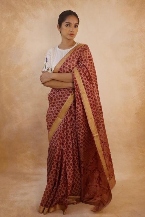 Nilay : Pastel Maroon Digital Printed Silk Saree