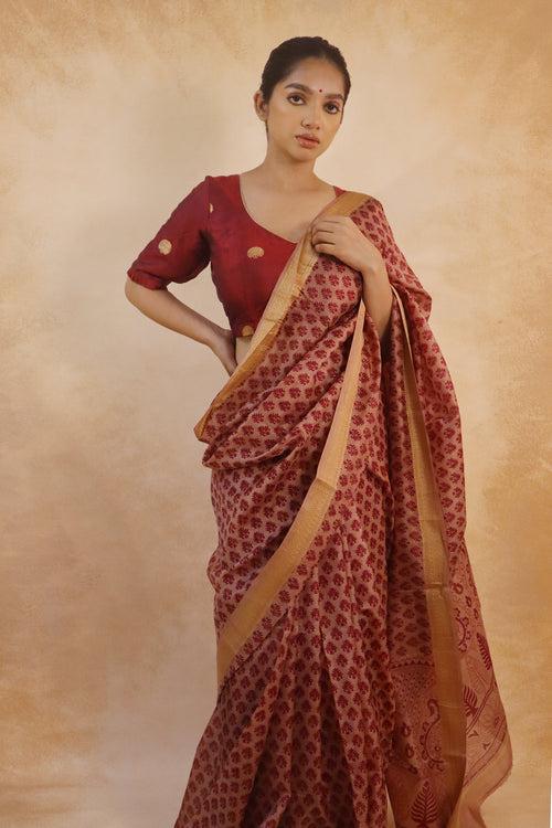 Nilay : Pastel Maroon Digital Printed Silk Saree