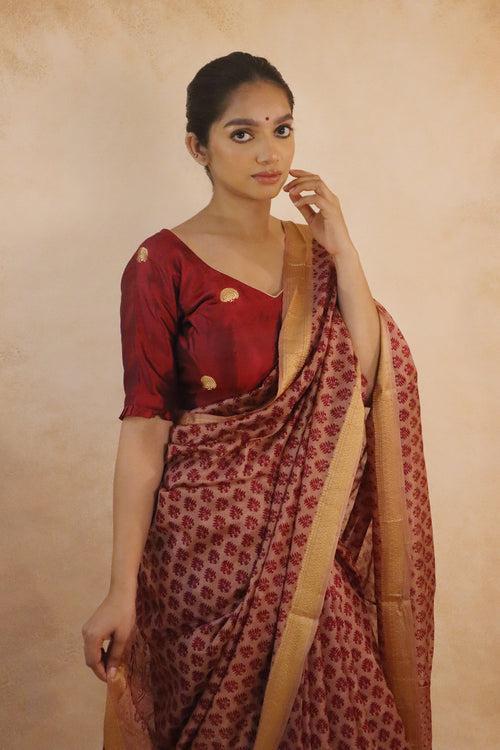 Nilay : Pastel Maroon Digital Printed Silk Saree