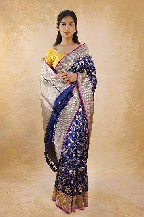 Handwoven Blue Banarasi Katan Silk Saree