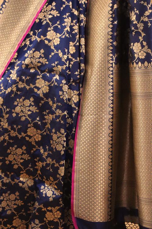 Handwoven Blue Banarasi Katan Silk Saree