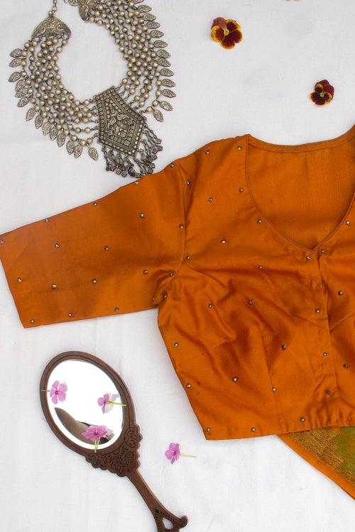 Mustard Hand Embroidered Silk Blouse