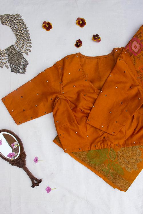 Mustard Hand Embroidered Silk Blouse