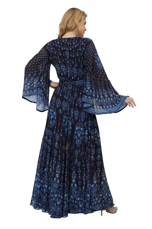 Deep Blue Kaftan Digital Printed Evening Gown