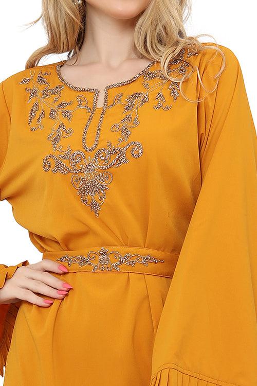 Yellow Ochre Moroccan Handmade Caftan Dress