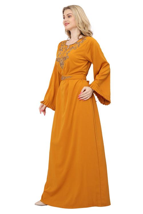 Yellow Ochre Moroccan Handmade Caftan Dress