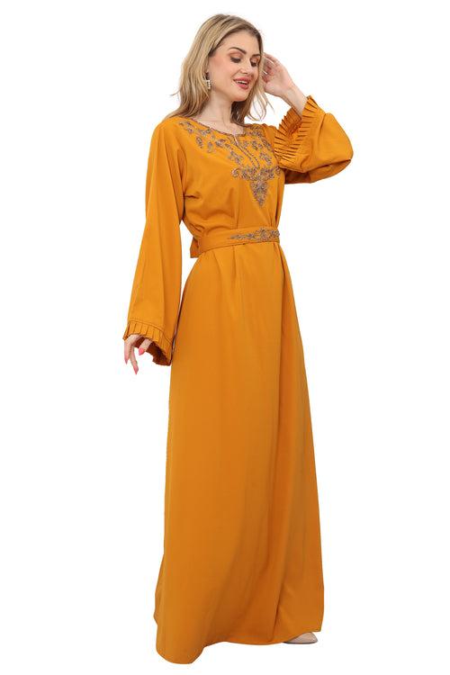 Yellow Ochre Moroccan Handmade Caftan Dress