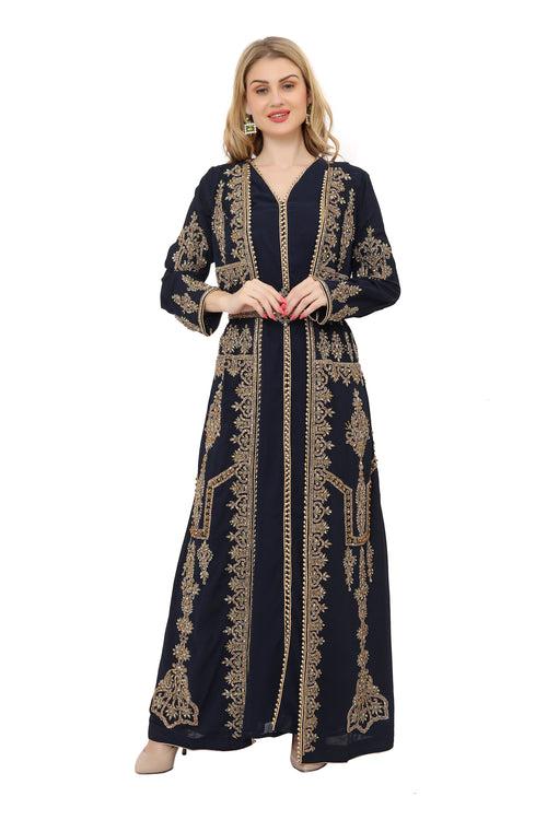 Designer Maghribi Caftan Navy Blue Moroccan Takchita