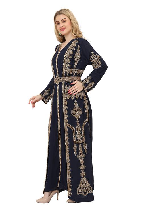 Designer Maghribi Caftan Navy Blue Moroccan Takchita