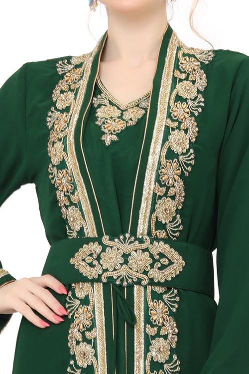 Green Ball Gown Designer Maghribi Kaftan for Women