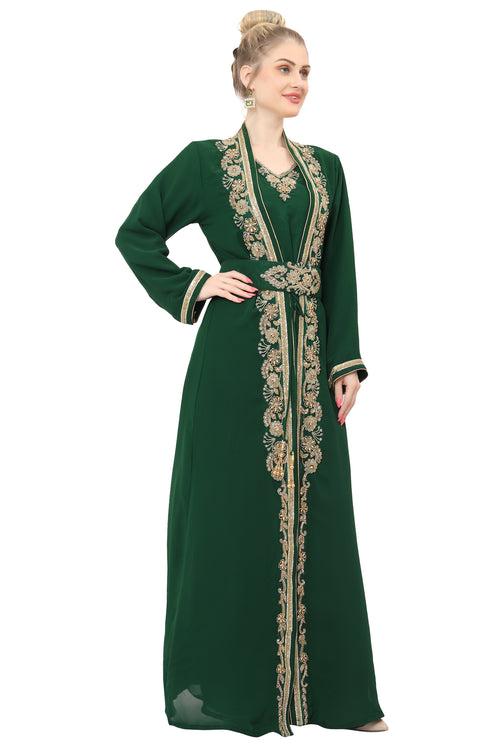 Green Ball Gown Designer Maghribi Kaftan for Women