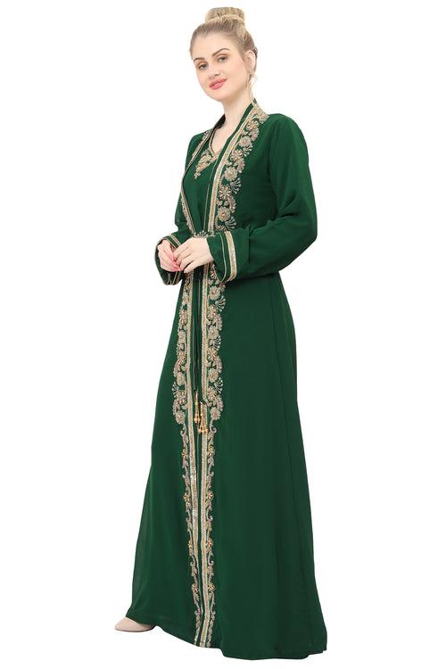 Green Ball Gown Designer Maghribi Kaftan for Women