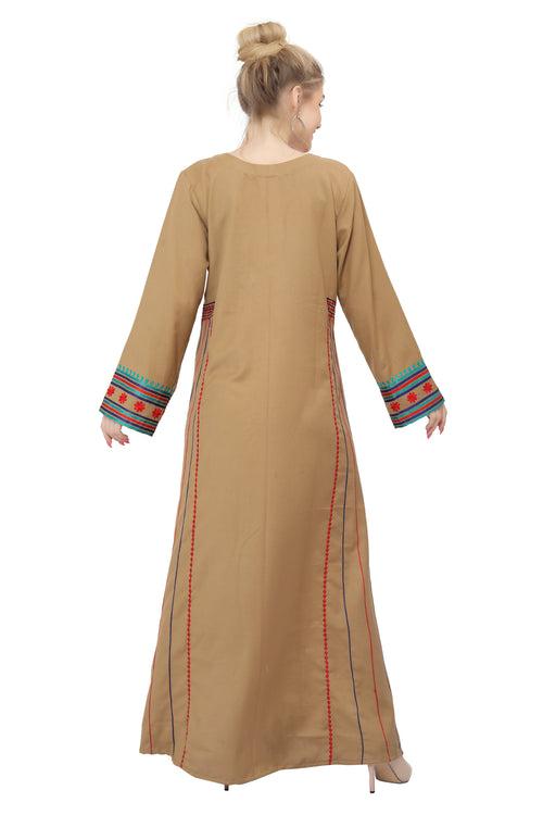 Traditional Caftan In Multicolor Embroidery Gown