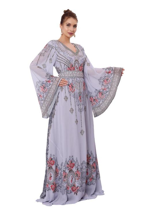 Arabian Gown Digital Print Kaftan with Handwork