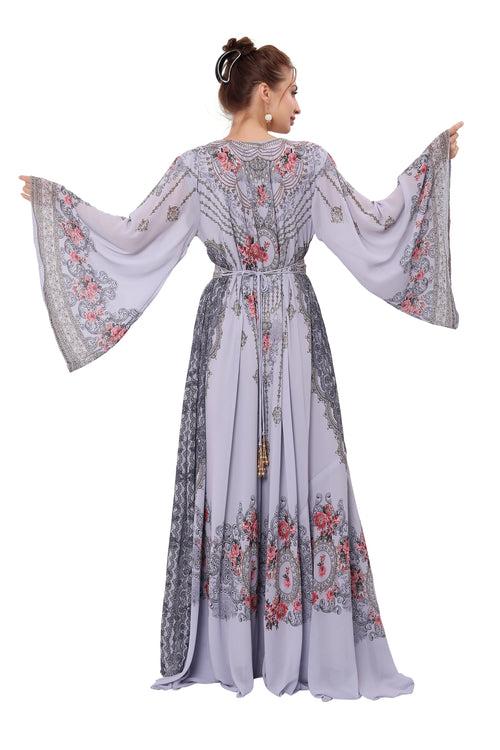 Arabian Gown Digital Print Kaftan with Handwork