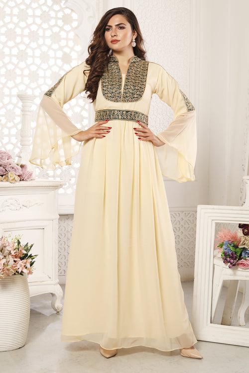 Designer Kaftan Khaleeji Thobe Caftan with Bell sleeve