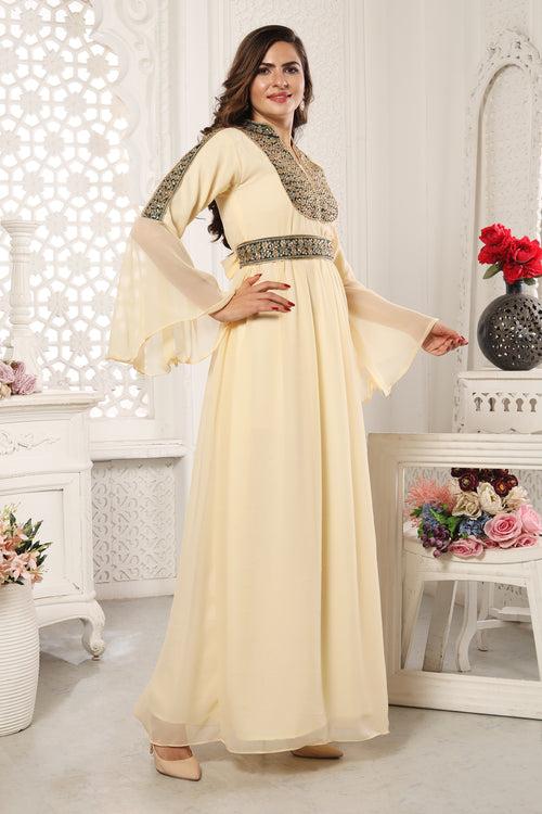 Designer Kaftan Khaleeji Thobe Caftan with Bell sleeve