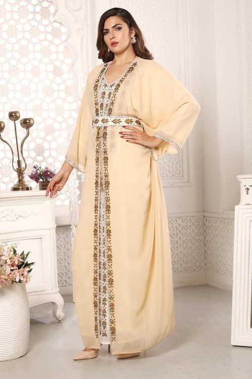 Traditional Dubai Kaftan for Eid Takchita Beige Dress for women