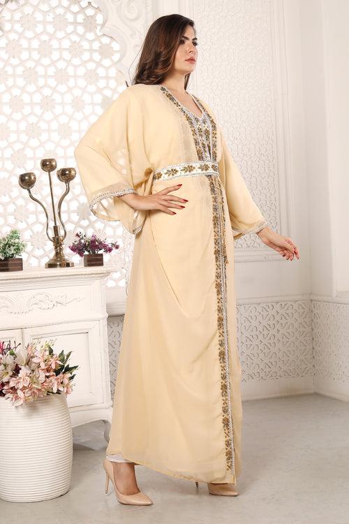 Traditional Dubai Kaftan for Eid Takchita Beige Dress for women