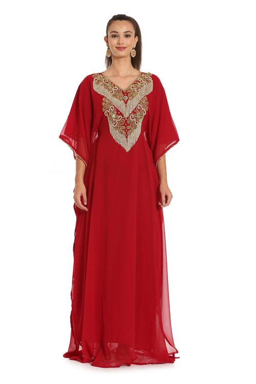 Hand Embroidery Kaftan in Red Georgette by Maxim Creation