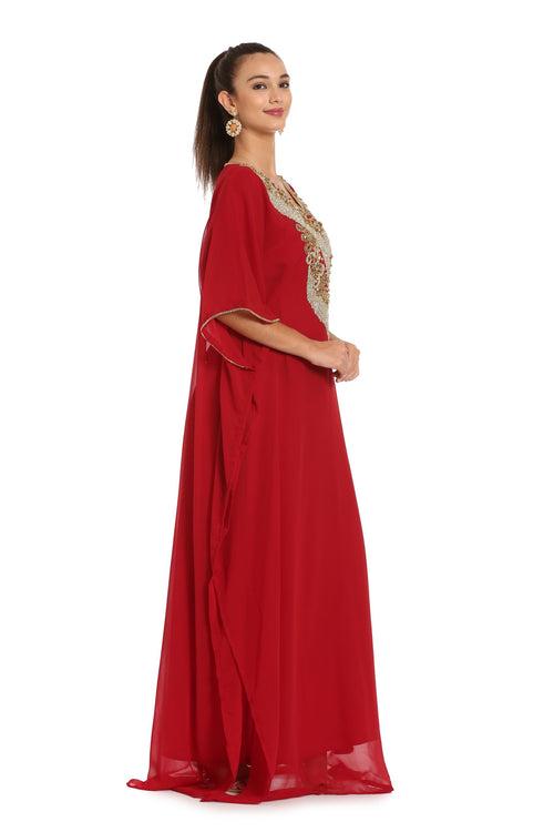 Hand Embroidery Kaftan in Red Georgette by Maxim Creation